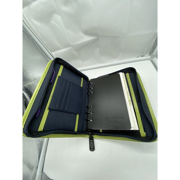 Navy Blue Green Canvas Franklin Covey Compact Size 6 Ring Planner Organizer - Picture 6 of 12